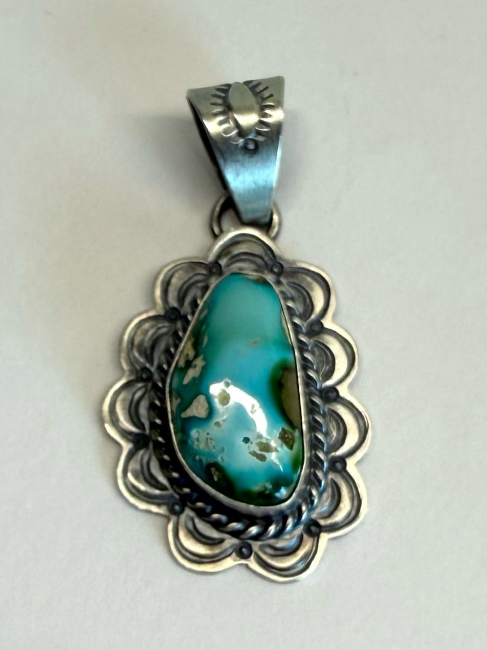 D. Skeets Sterling Silver Turquoise Pendant Native American Signed